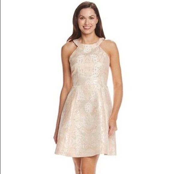 🚨 3 for $25 - ADRIANNA Papell Jacquard Halter Neck Dress - Picture 1 of 11